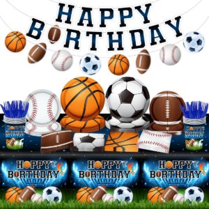 sports birthday party decorations-142pcs sports theme plates and napkins kit all star basketball football baseball soccer tableware serves 20 guests for birthday party