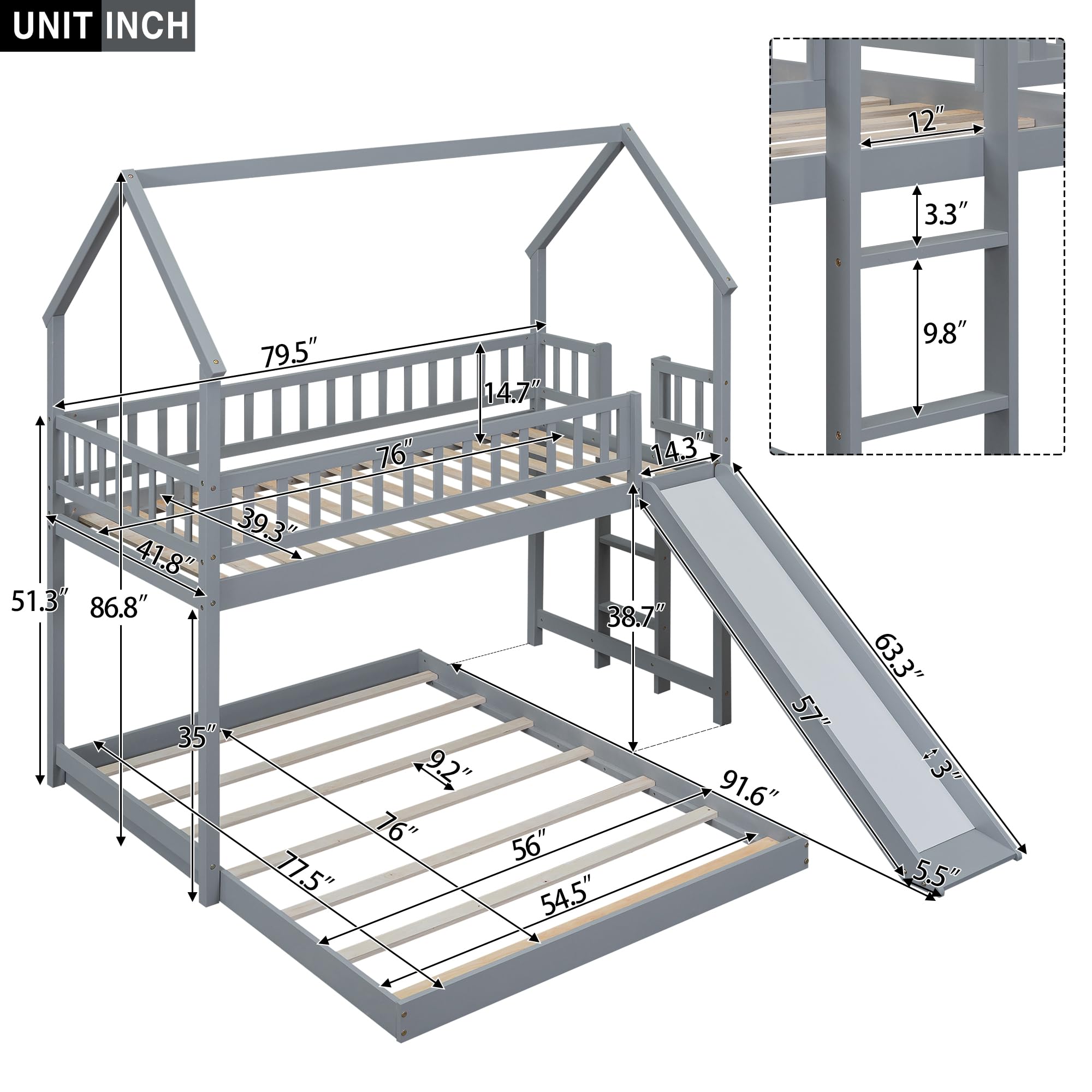 Merax Twin Over Full House Bunk Bed with Slide and Built-in Ladder