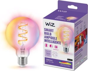 wiz color g25 color filament led smart bulb - pack of 1-300 lumen - e26 indoor - connects to your existing wi-fi - control with voice or app + activate with motion - matter compatible