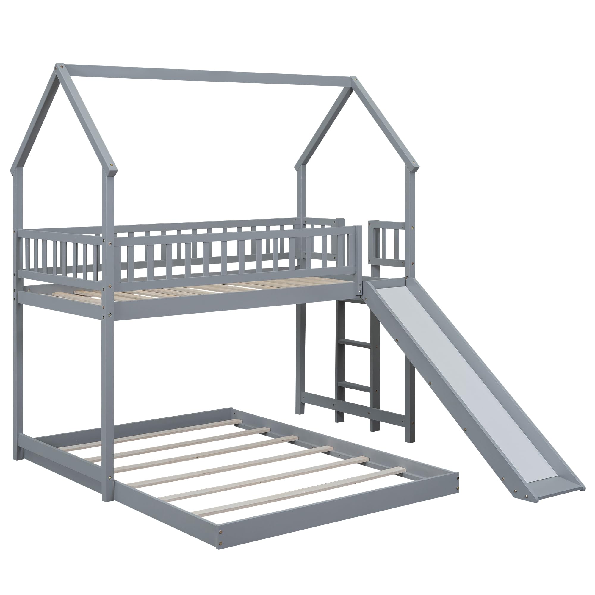 Merax Twin Over Full House Bunk Bed with Slide and Built-in Ladder