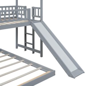 Merax Twin Over Full House Bunk Bed with Slide and Built-in Ladder