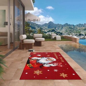 Outdoor Rug Carpet Indoor Area-Rug Christmas Santa Claus Washable High Traffic Bedroom Kitchen Mat Backyard Patio Porch Rug, 4 X 6