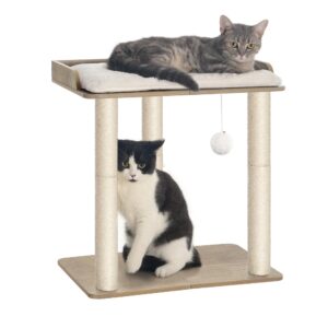 fourfurpets 22in cat tree tower condo, cat scratch posts for indoor cats, big plate, three 23.6in full sisal scratching posts, greige