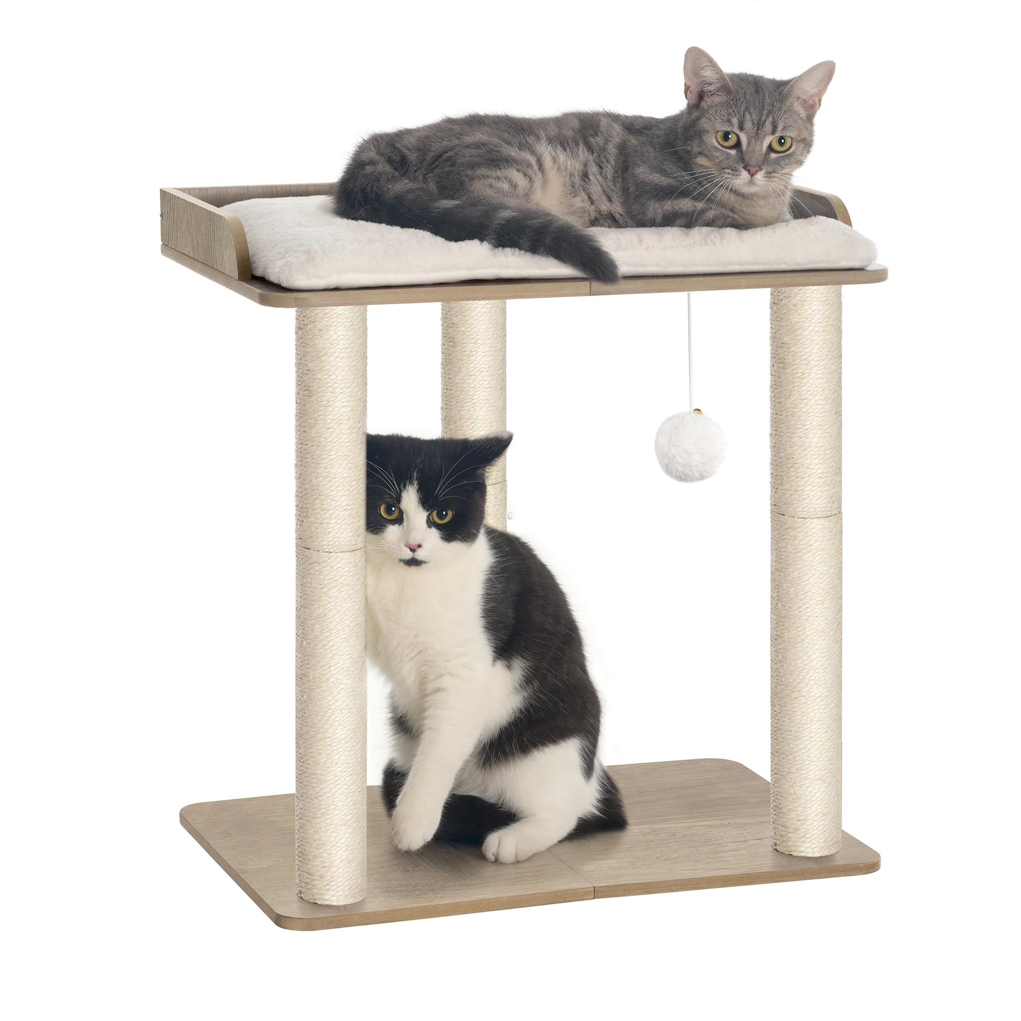 FourFurPets 22in Cat Tree Tower Condo, Cat Scratch Posts for Indoor Cats, Big Plate, Three 23.6in Full Sisal Scratching Posts, Greige