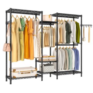 exglobol heavy duty garment rack, portable wardrobe clothes rack freestanding adjustable clothing rack with 7 tiers adjustable wire shelving and 4 hanger rods, black