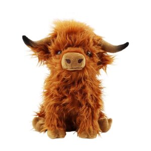 bmzrjm stuffed animals highland cows cute stuff fluffy cattle dolls skeleton toys figure pillows birthday presents for baby kids girls boys toddler preschool realistic plush décor (11 inches,brown)