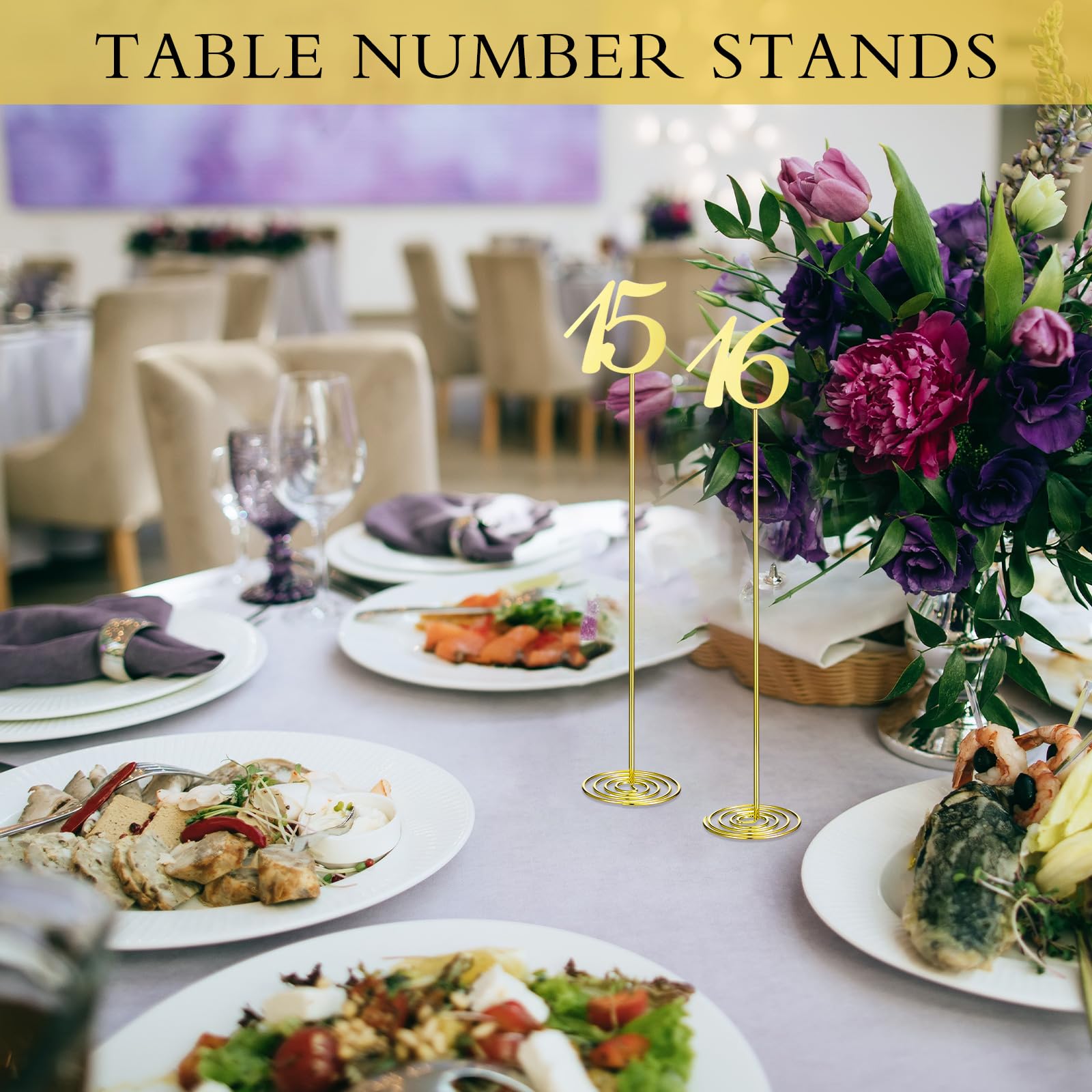 Therwen 20 Pcs Metal Table Numbers 1-20 Table Numbers for Wedding Reception 12 Inch Stainless Steel Party Table Number with Sturdy Holder Base for Banquet Wedding Party Event Catering (Gold)