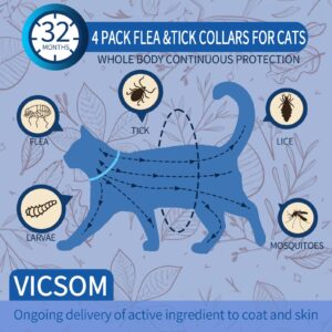 4 Pack Flea Collar for Cats, Cat Flea and Tick Collar 8 Months Prevention Cat Flea and Tick Treatment, Waterproof Adjustable Cat Flea Collar, Natural Anti Tick and Flea Collar for Kitten, Blue