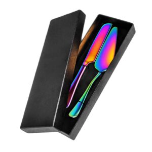 ceyazye cake cutting set for wedding, cake knife and server set, stainless steel pie server set, cake cutter and pie spatula for birthday anniversary christmas party gift set (rainbow)