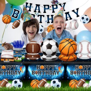 Sports Birthday Party Decorations-142Pcs Sports Theme Plates and Napkins Kit All Star Basketball Football Baseball Soccer Tableware Serves 20 Guests for Birthday Party