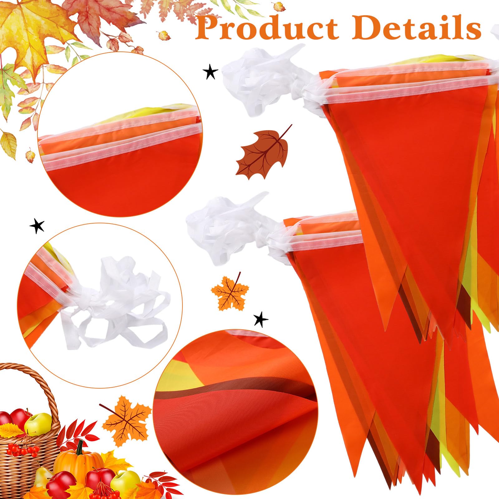 164 ft Fall Pennant Banners Orange Banner Decorations Pennant Flag Garland Bunting for Happy Fall Decor Thanksgiving Day Harvest Autumn Wedding Birthday Party Outdoor Garden Hanging Decoration