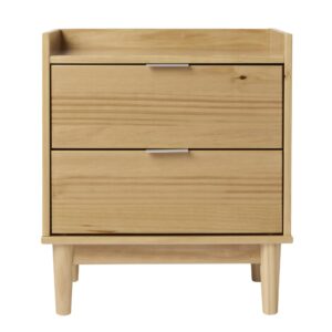 Walker Edison Blythe Mid-Century Modern Tray-Top 2-Drawer Nightstand, 20 Inch, Natural Pine