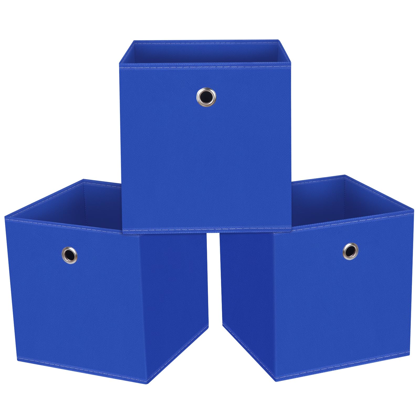 SEVENDOME 11 Inch Collapsible Storage Bins,Fabric Storage Cubes Foldable Storage Baskets For Home Bedroom,Closet Organizers And Storage For Shelf Closet, Bedroom Organizers,Set of 3,(Dark Blue)