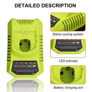 Upgraded 6000mAh P102 & P117 Charger Replacement for Ryobi 18V Battery and Charger Combo Compatible with Ryobi 18V Battery P102 P103 P104 P105 P107 P108 P109 P190(Green)