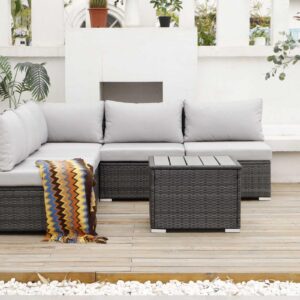 BULEXYARD PE Rattan Patio Deck Furniture Outdoor Wicker Sectional Set for Backyard, Deck, Garden (Table X2, Dark Gray)