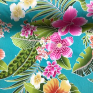 Turquiose Tropical Hawaiian Print Fabric 100% Cotton Sold by The Yard