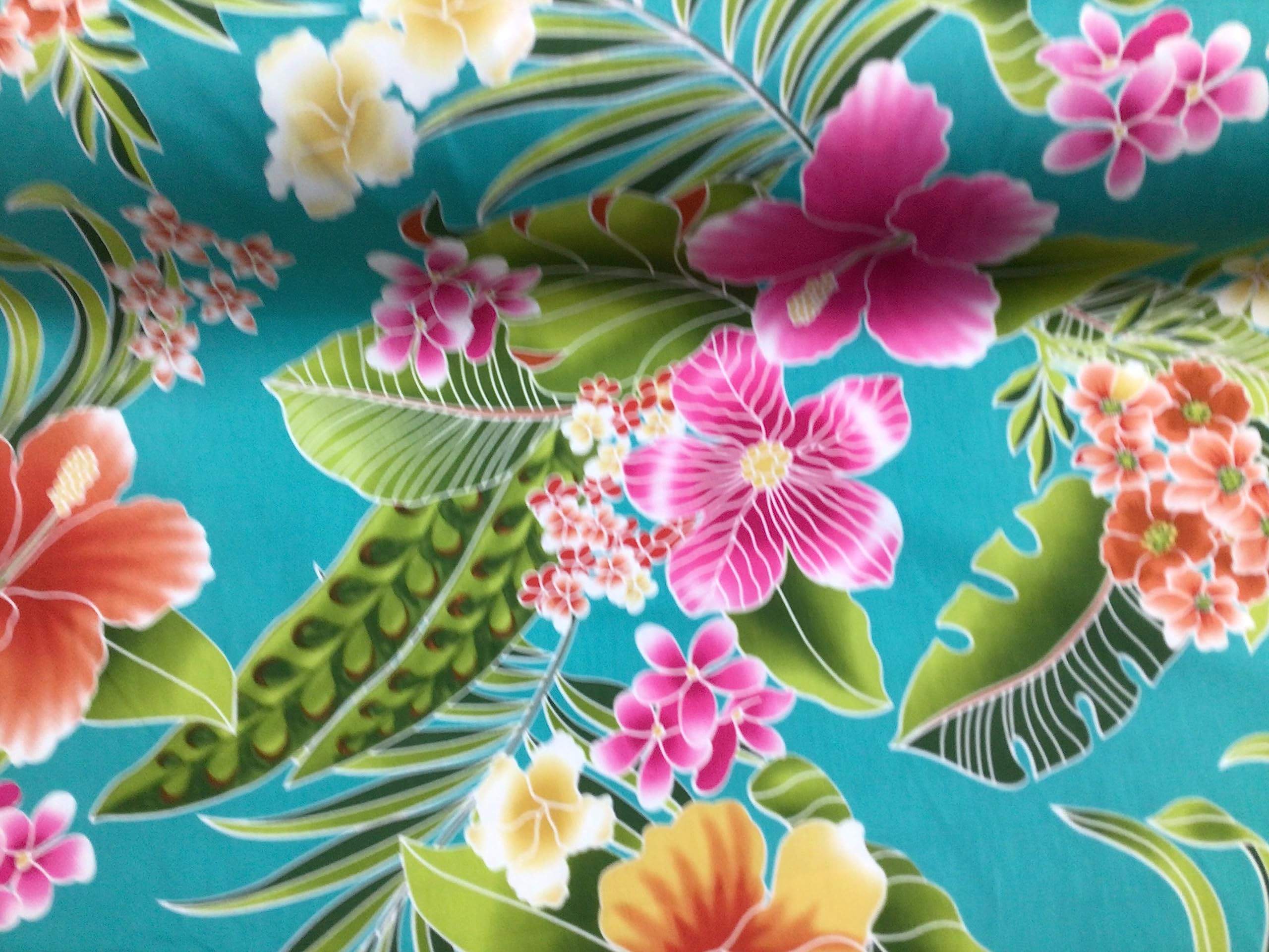 Turquiose Tropical Hawaiian Print Fabric 100% Cotton Sold by The Yard