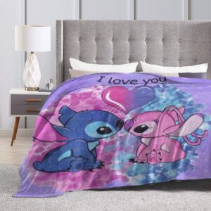 Stitch and Angel Blanket Soft Cozy Fleece Throw Blanket Plush Lightweight Warm Fuzzy Flannel Blankets and Throws for Boys Girls Couch Sofa Bed 50"X40"