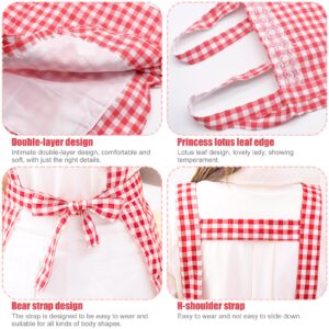 JJYHEHOT Women Classic Vintage Apron, Red and White Gingham Cotton Apron, Home Kitchen Chef Bib