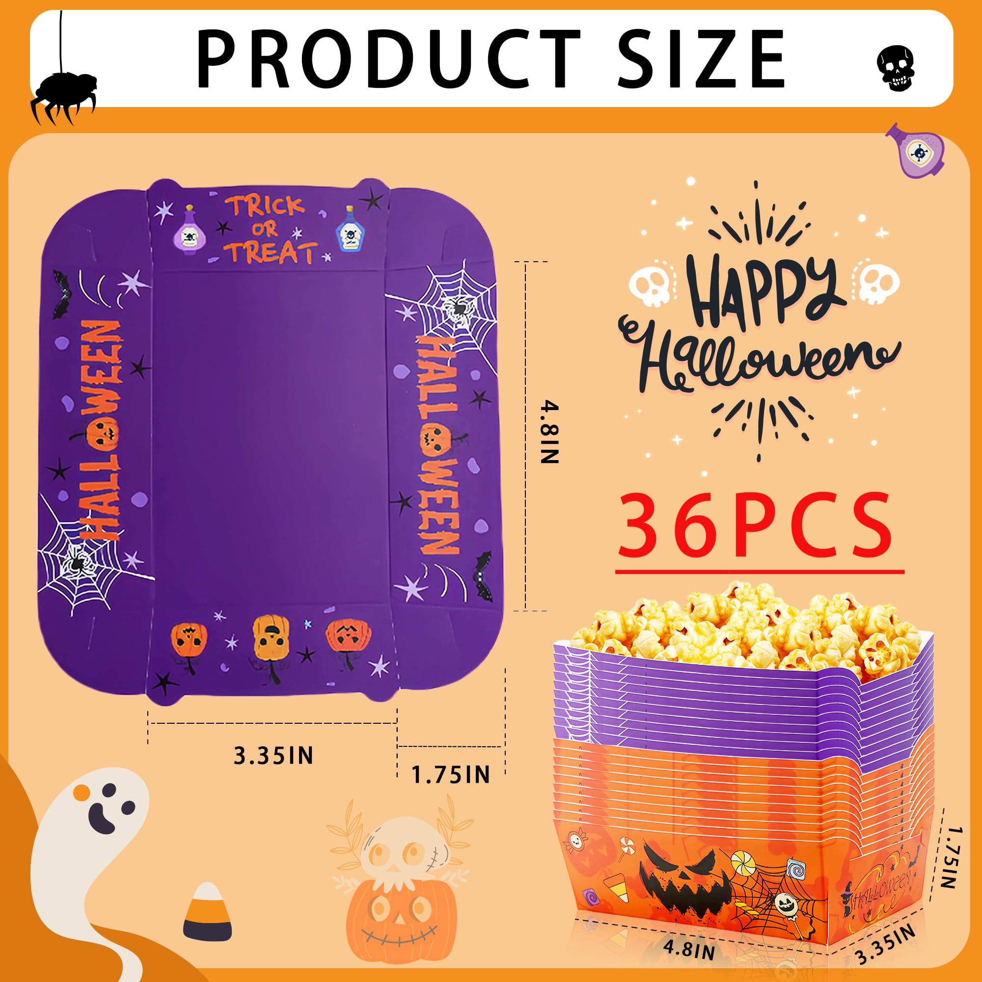 Halloween Snack Trays 36pcs Ghost Pumpkin Paper Food Trays Party Supplies for Hot Dog Popcorn Taco Snack Candy Food Container Trick or Treat Party Supplies…