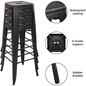 Elevon 30 Inches Metal Bar Stools High Backless Stools Indoor Outdoor Stackable Kitchen Stools, Black, Set of 4