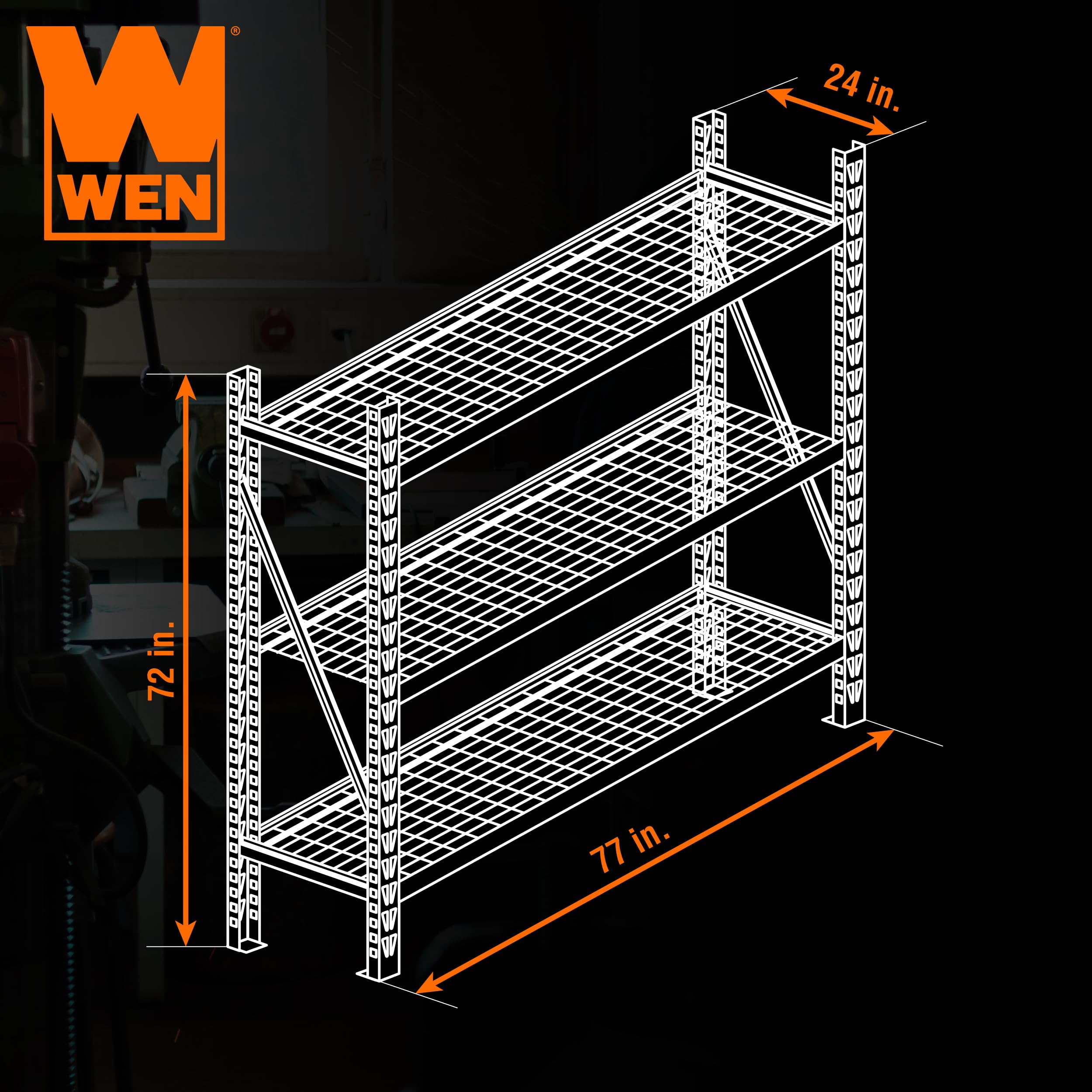 WEN Three-Tier Industrial Steel Storage Rack with Adjustable Shelving and 6000-Pound Capacity (RK7724-3)