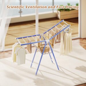 Peimscen Clothes Drying Rack,55 Inches Foldable Aviation Aluminum Alloy Drying Rack,Free-Standing Large Laundry Drying Rack Indoor Outdoor with Height-Adjustable Wings,Windproof Strips,Blue