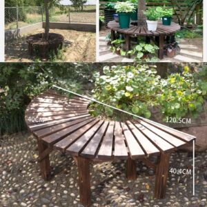 MKYOKO Tree Bench Wrap Around Tree Bench Wooden Curved Benches Outdoor Strong Bearing Capacity 660Lbs, for Garden Natural 120Cm/47In