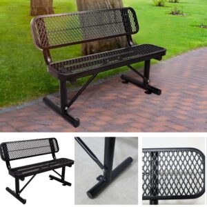 MTPLUM 4FT Outdoor Steel Bench with Backrest Park Metal Back Bench, Coated Outdoor Furniture Heavy Duty Park Bench with Back Patio Bench for Garden, Porch, and Park