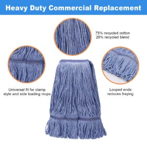 2 Pack Mop Head Replacements,General Cleaning Mop Heavy Duty Commercial and Industrial Replacement Mop Head, Wet Industrial Blue Cotton Looped End String Head Refills Head (Blue)