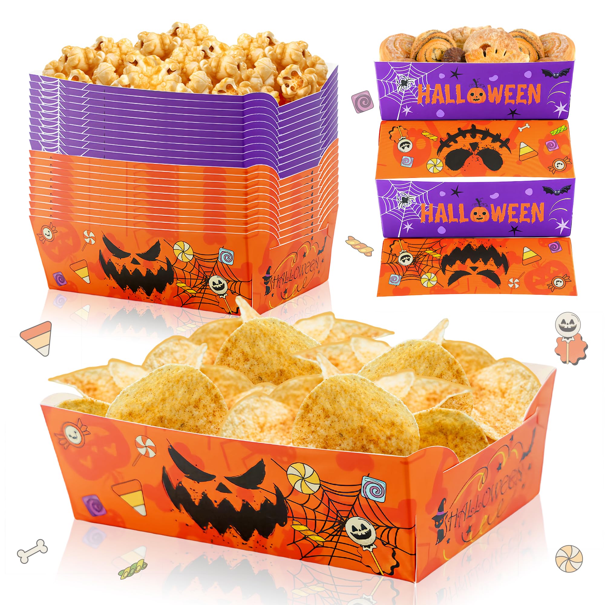 Halloween Snack Trays 36pcs Ghost Pumpkin Paper Food Trays Party Supplies for Hot Dog Popcorn Taco Snack Candy Food Container Trick or Treat Party Supplies…