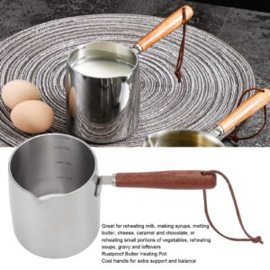 Butter Warmers, 450ml Turkish Coffee Pot Stainless Steel Stovetop Chocolate Melting Pan with Wooden Handle for Chocolate Heating, Camping, Maple Syrup, Sauce Heating