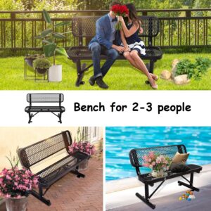 MTPLUM 4FT Outdoor Steel Bench with Backrest Park Metal Back Bench, Coated Outdoor Furniture Heavy Duty Park Bench with Back Patio Bench for Garden, Porch, and Park