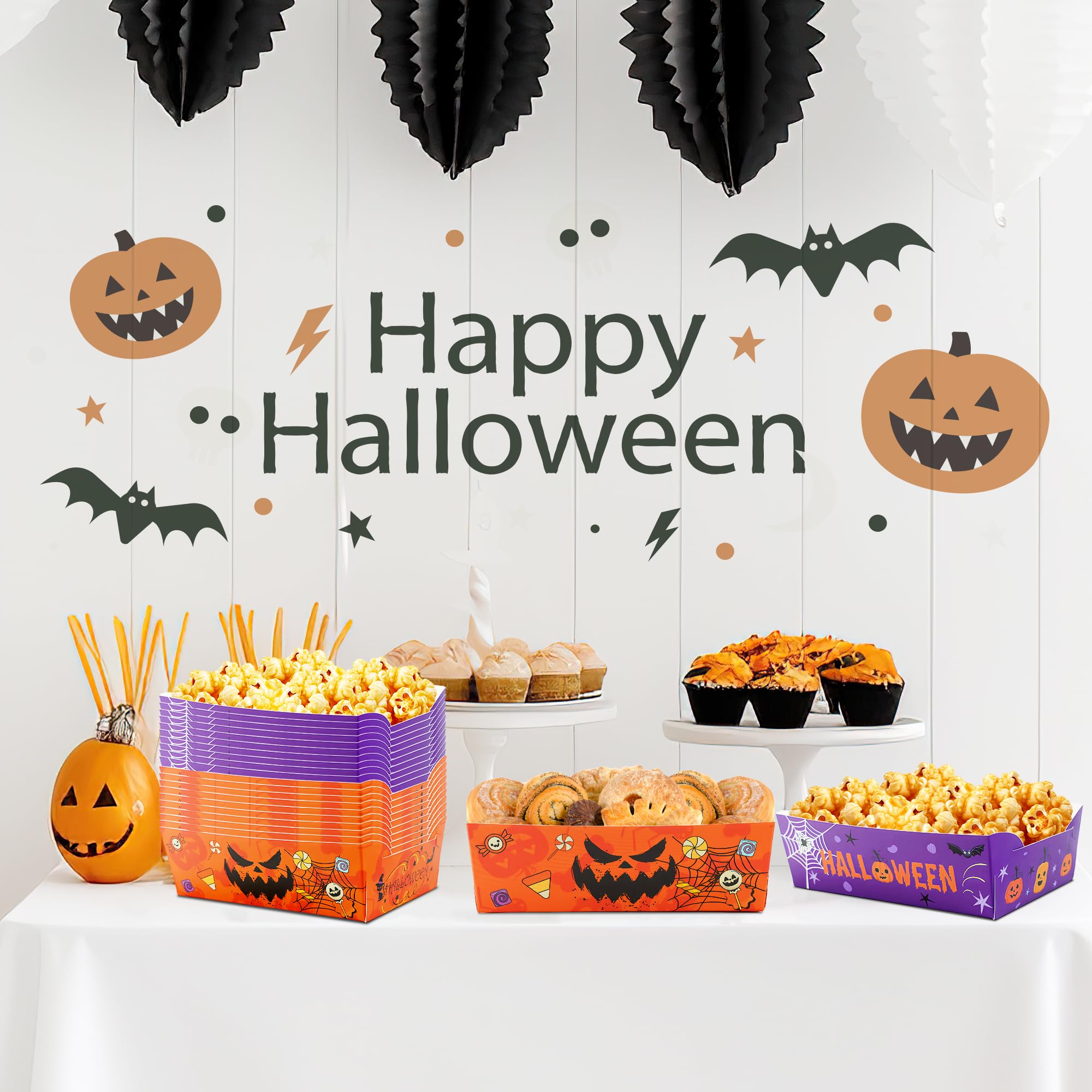 Halloween Snack Trays 36pcs Ghost Pumpkin Paper Food Trays Party Supplies for Hot Dog Popcorn Taco Snack Candy Food Container Trick or Treat Party Supplies…