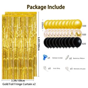 Avezano 66pcs Black and Gold Party Decorations, Gold Metallic Tinsel Foil Fringe Curtain Balloon Arch Kit Backdrop for Graduation Retirement Birthday Prom Party Decor Photoshoot Props Supplies