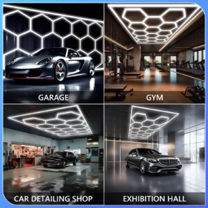 ALLYES Hexagon Ceiling LED Light - Hexagon Garage Light 552W 66240LM High Brightness, 3000K/4500K/6500K Adjustable with WiFi Smart Switch, Aluminum Hex Grids Lights for Car Dealer, Shop, Gym