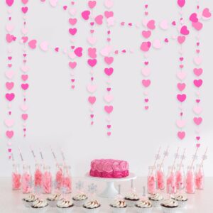 Valentines Day Party Decorations Hot Pink White Hanging Paper Heart Garland Streamer for Birthday Bachelorette Engagement Wedding Bridal Shower Anniversary Minnie Flamingo Pink Girl Party Supplies