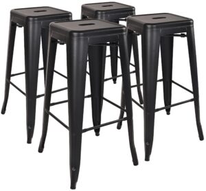 elevon 30 inches metal bar stools high backless stools indoor outdoor stackable kitchen stools, black, set of 4