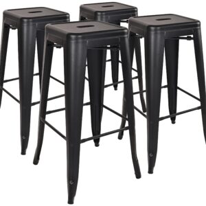 Elevon 30 Inches Metal Bar Stools High Backless Stools Indoor Outdoor Stackable Kitchen Stools, Black, Set of 4