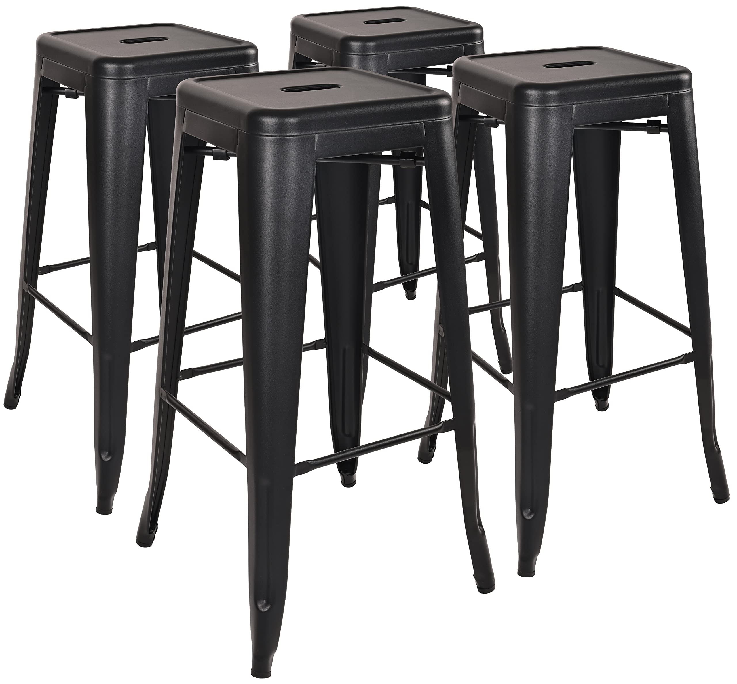 Elevon 30 Inches Metal Bar Stools High Backless Stools Indoor Outdoor Stackable Kitchen Stools, Black, Set of 4