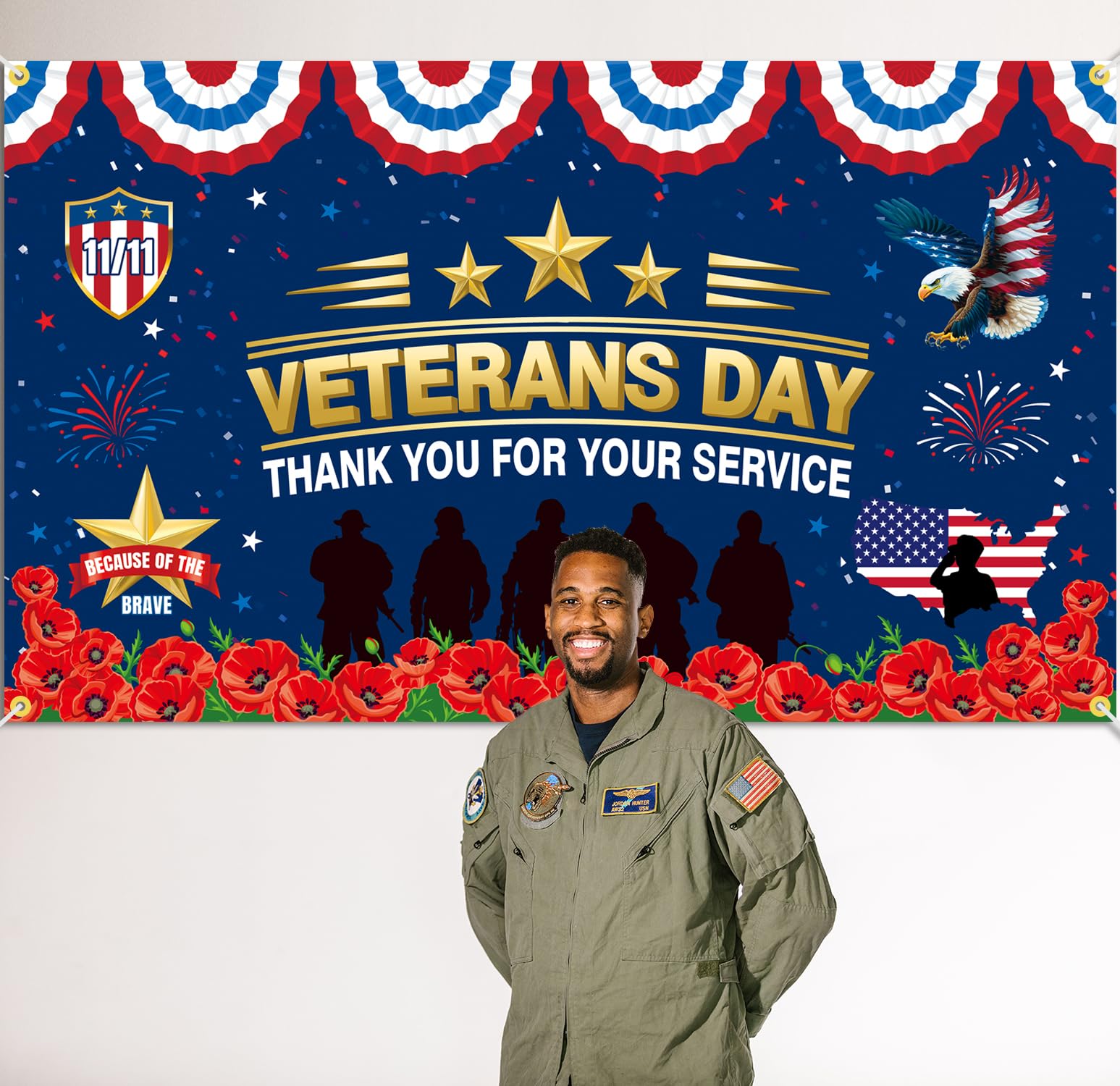 JKQ Veterans Day Thank You for Your Service Backdrop Banner 73 x 43 Inch Thank You Veterans Banner America Patriotic Party Decorations Honoring All Who Served Indoor Outdoor Photo Booth Props