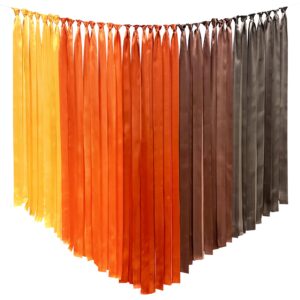 fall party decorations ombre brown orange yellow satin ribbon streamer backdrop 197 ft × 1.97" wide fringe hanging ribbon garland for wedding birthday bridal shower autumn thanksgiving party supplies