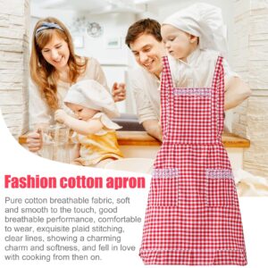 JJYHEHOT Women Classic Vintage Apron, Red and White Gingham Cotton Apron, Home Kitchen Chef Bib