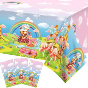 3pcs candyland tablecloth candy land lollipop birthday table cloths plastic table covers for girls birthday baby shower donut party decorations for party supplies