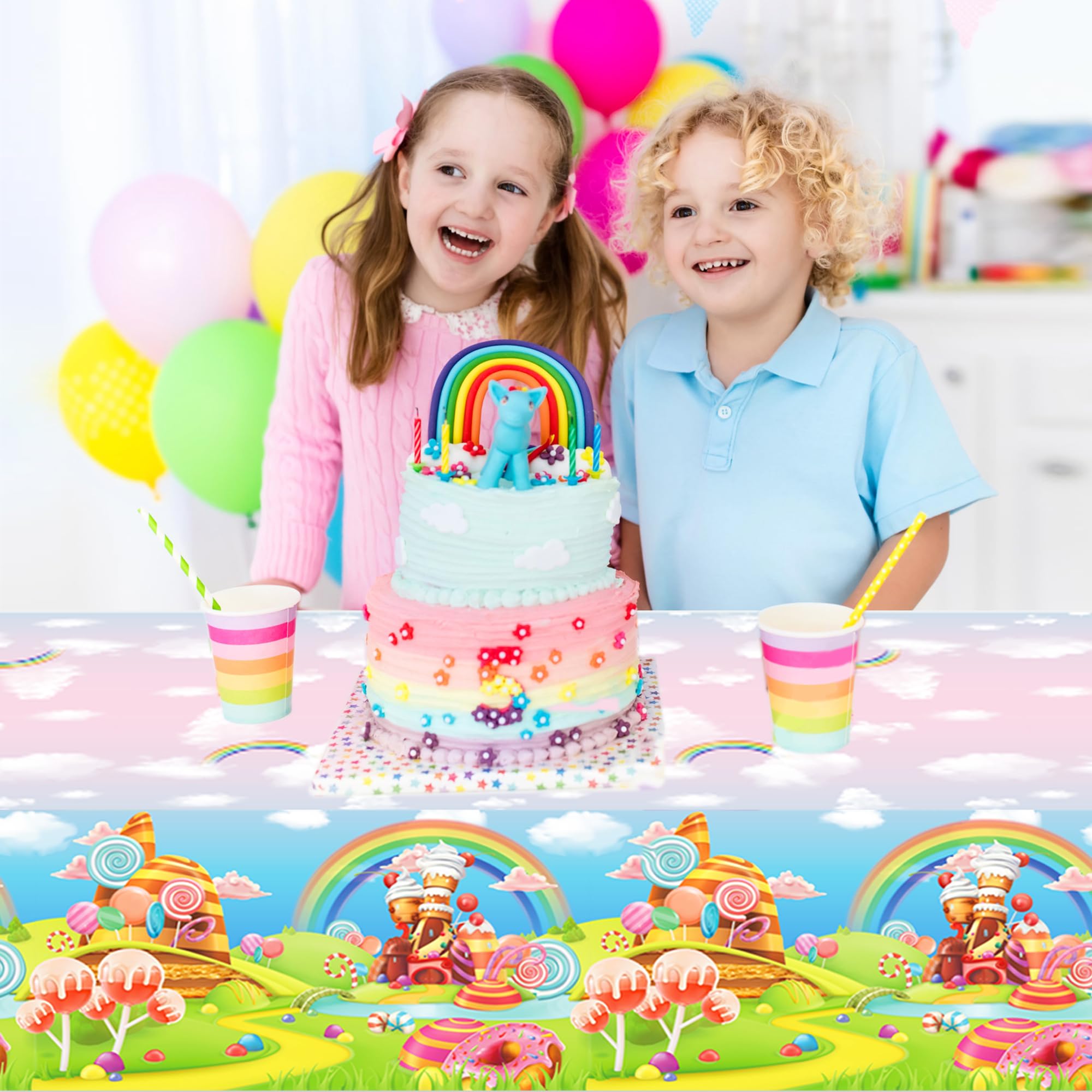 3Pcs Candyland Tablecloth Candy Land Lollipop Birthday Table Cloths Plastic Table Covers for Girls Birthday Baby Shower Donut Party Decorations for Party Supplies