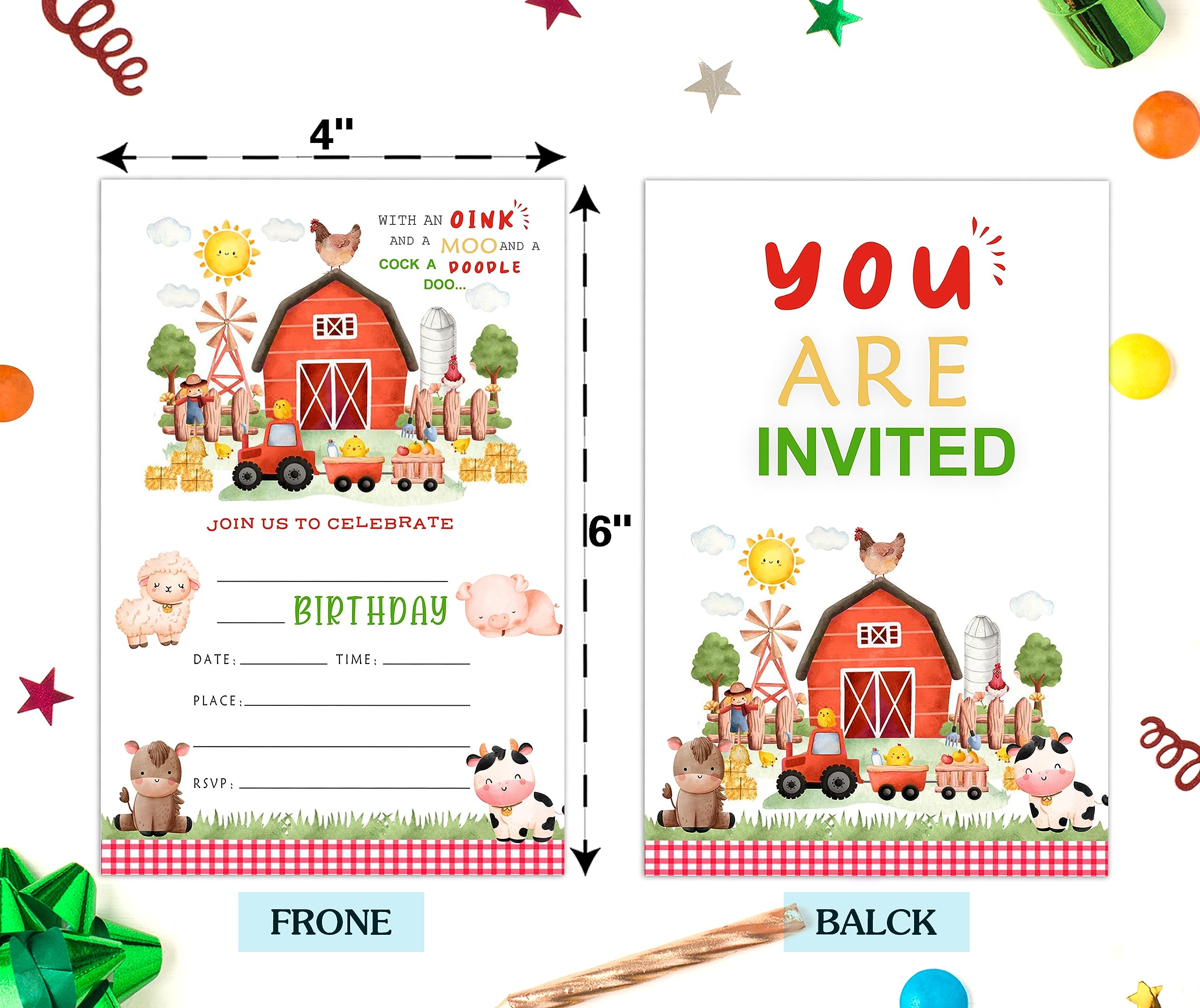 Geuro Birthday invitations With Envelopes.Farm Animals Birthday Invitation, 20set