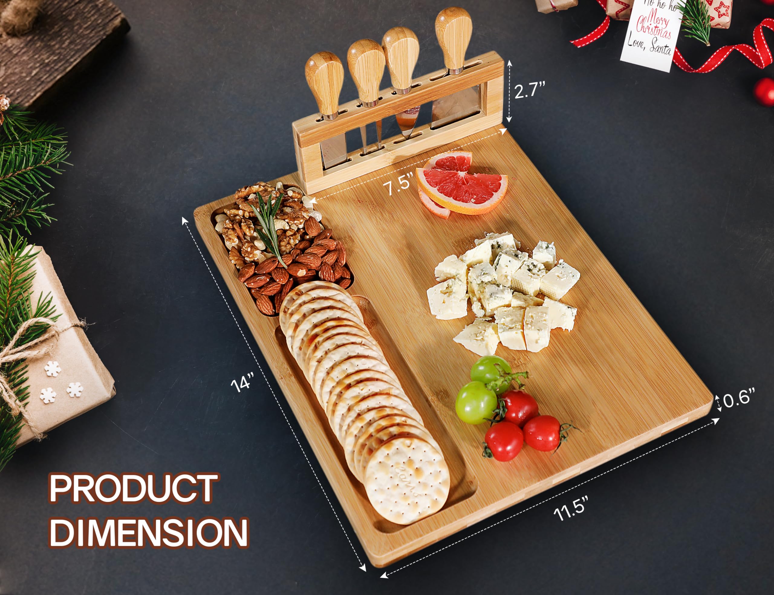 Easoger Cheese Board and Knife Set - Extra Large Charcuterie Boards with Magnetic Knife Holder, Cheese Platter Gift for Christmas, House Warming, Wedding, Anniversary, Thanksgiving