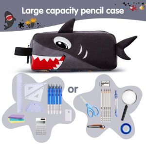 NOHOO Pencil case, funny Animal Print Pencil bag for kids, Lightweight Portable pencil pouch with Zipper for Girls Boy Students Teens Adults School office Travel Holder Box - Grey Shark