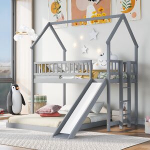 Merax Twin Over Full House Bunk Bed with Slide and Built-in Ladder