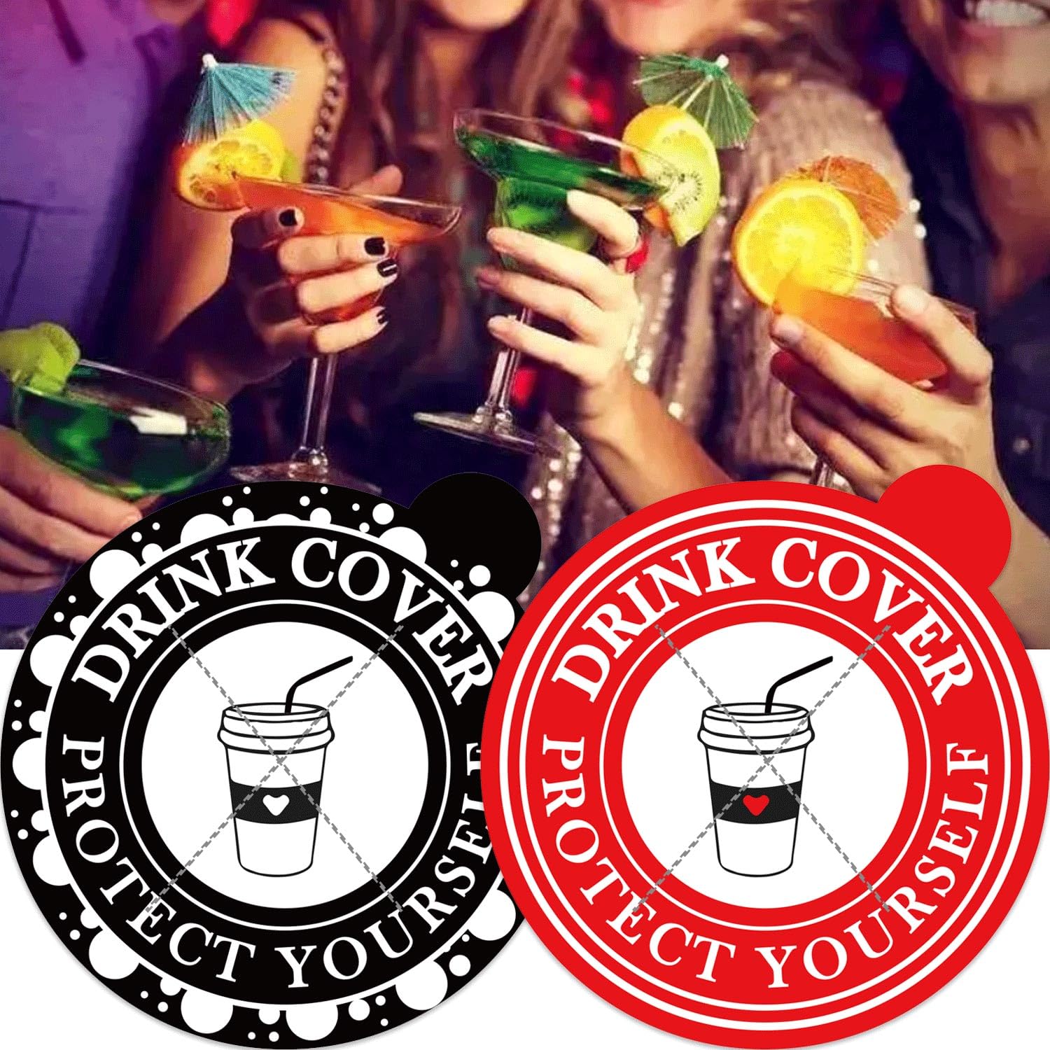 Alcohol Protection Drink Cup Cover Protector Stickers 4 Inch Disposable Drink Lid Stickers Adhesive Drinking Glass Cover Drink Protector for Drinks Protection 50 Pcs